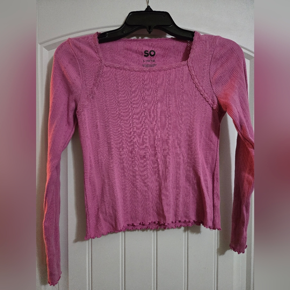 SO Girls Pink Ribbed Long Sleeve Top